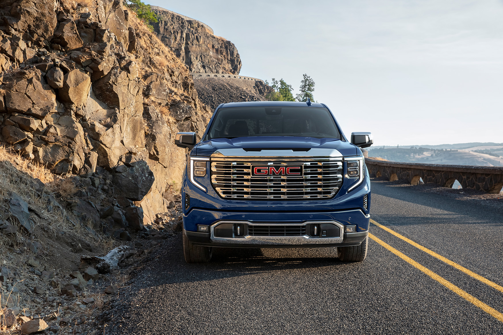 2025 GMC Sierra 1500 front view on a mountain road